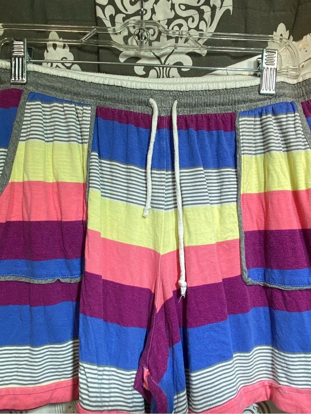 Casual Multi-Stripe Drawstring Men’s Shorts - Pink, Blue, Yellow